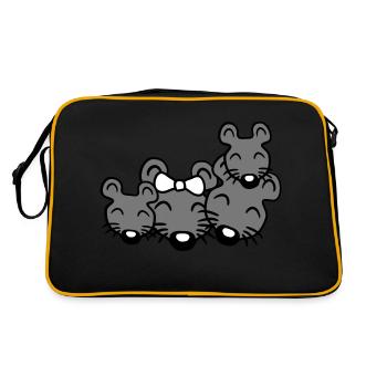4 Mice Family Two Children Mom Dad Parents Cute - Retro Bag - black/gold - Back