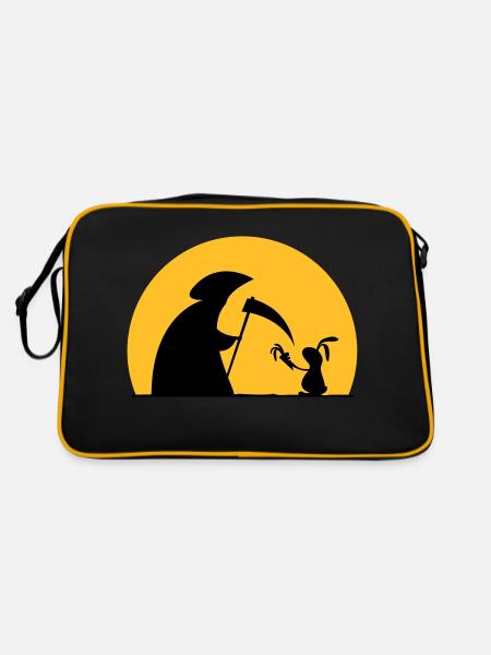 Hase Kaninchen Möhre Tod Sensenmann Karotte bunny - Retro Tasche - Schwarz/Gold - Hinten