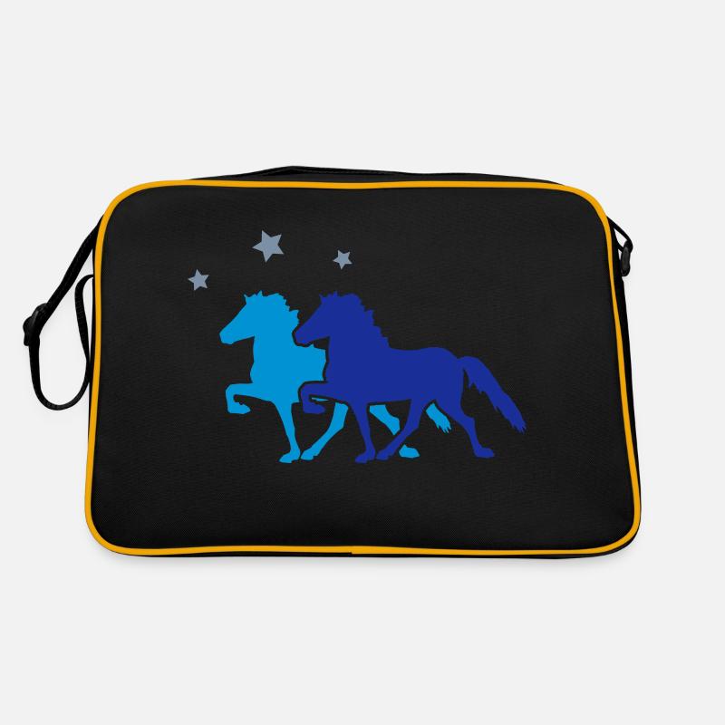 Two Horses with silver-metallic Stars - Retro Tasche - Schwarz/Gold