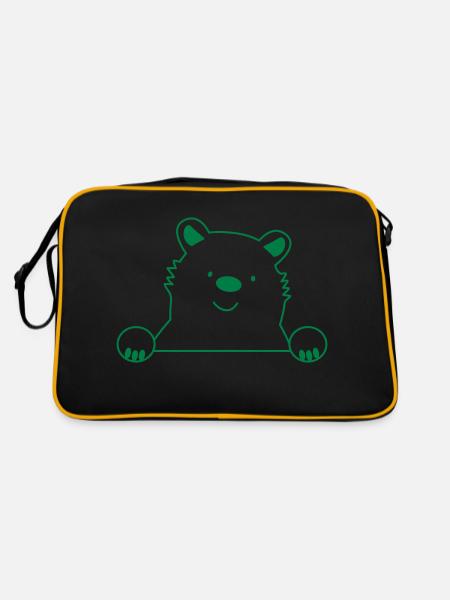 Cute peeking bear - Retro Bag - black/gold - Back