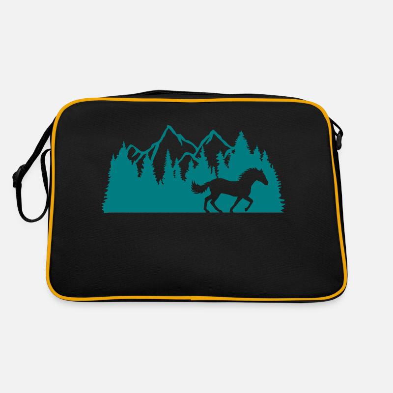 Wald Berge Natur Pferd - Retro Tasche - Schwarz/Gold