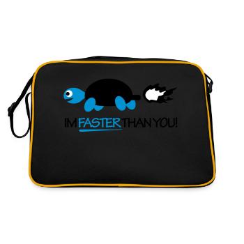 Turtle - Im faster than you! - Retro Tasche - Schwarz/Gold - Hinten