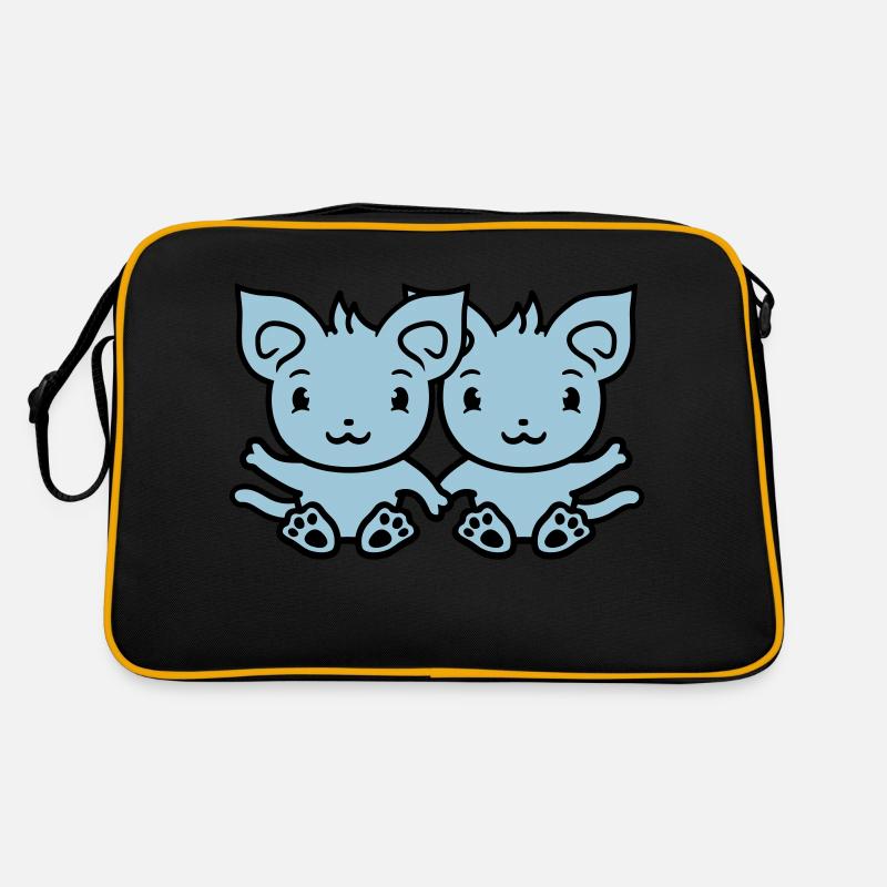 Zwei Glückliche Katzen 2 Freunde Pärchen Team Paar Retro Tasche