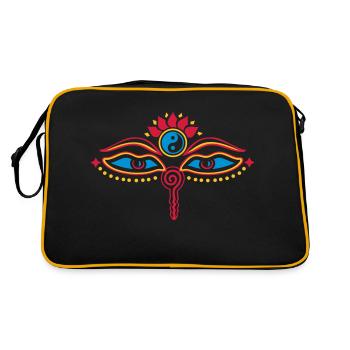 Yeux de Bouddha, Yin Yang, sagesse, Oeil, eye - Sac Retro - noir/or - Dos