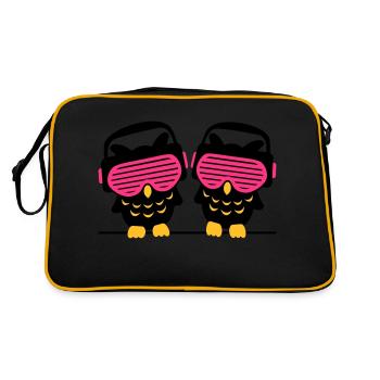 2 DJ Eulen Kopfhörer Musik hören Club Disko Party - Retro Tasche - Schwarz/Gold - Hinten