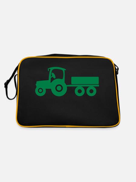Traktor mit Anhänger - Retro Tasche - Schwarz/Gold - Hinten