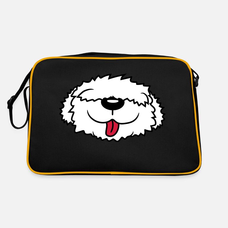 Bobtail Hund Gesicht - Retro Tasche - Schwarz/Gold