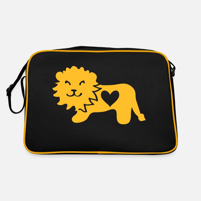 Löwe mit Herz - Retro Tasche - Schwarz/Gold
