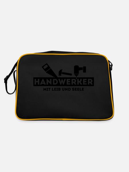 Handwerker mit Leib und Seele - Retro Tasche - Schwarz/Gold - Hinten