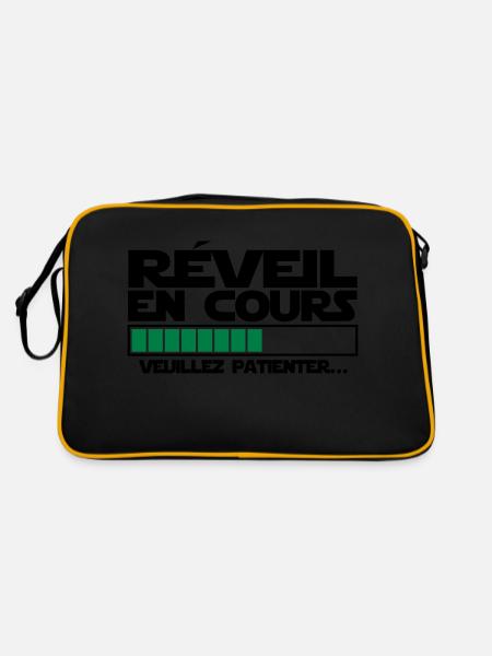 réveil (en cours),message,humour - Sac Retro - noir/or - Dos