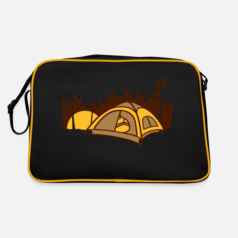 Palmen Camping Zelt Urlaub - Retro Tasche - Schwarz/Gold