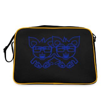 2 Nerd Katzen Freunde Hornbrille Geek Schlau Kopf - Retro Tasche - Schwarz/Gold - Hinten