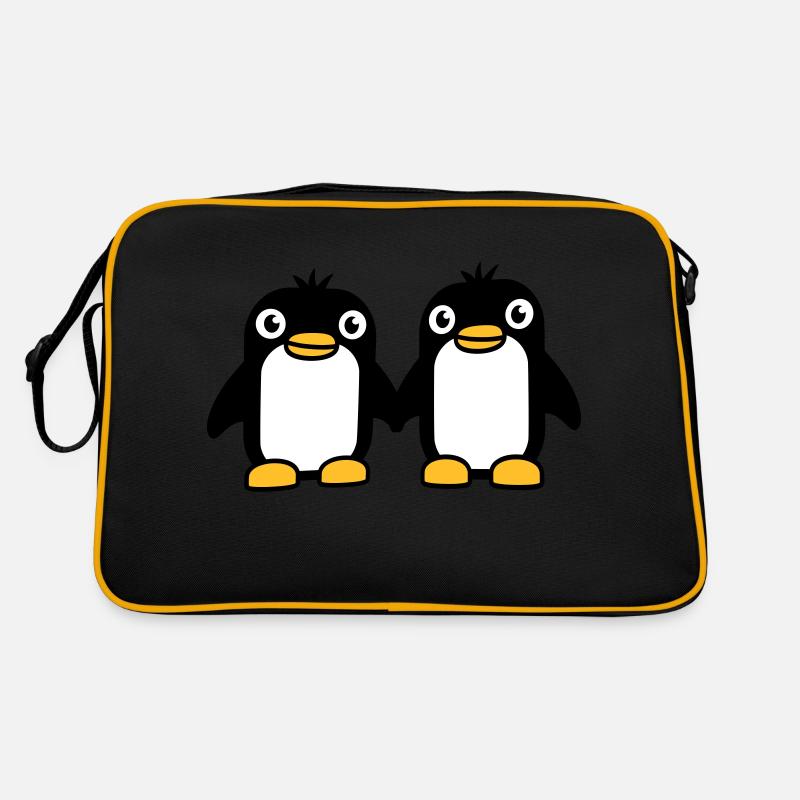 2 Pinguine Pärchen Händchen haltenverliebt Freunde Retro Tasche