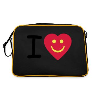 Herz - Smiley - I heart - Ich liebe - Retro Tasche - Schwarz/Gold - Hinten