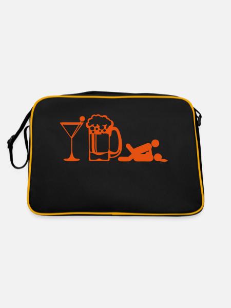 Glas Apero Bier Sex Position Symbol Humor - Retro Tasche - Schwarz/Gold - Hinten