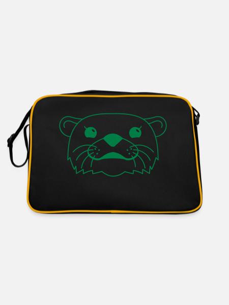 Schwarz-weiße Form Ottergesicht - Retro Tasche - Schwarz/Gold - Hinten