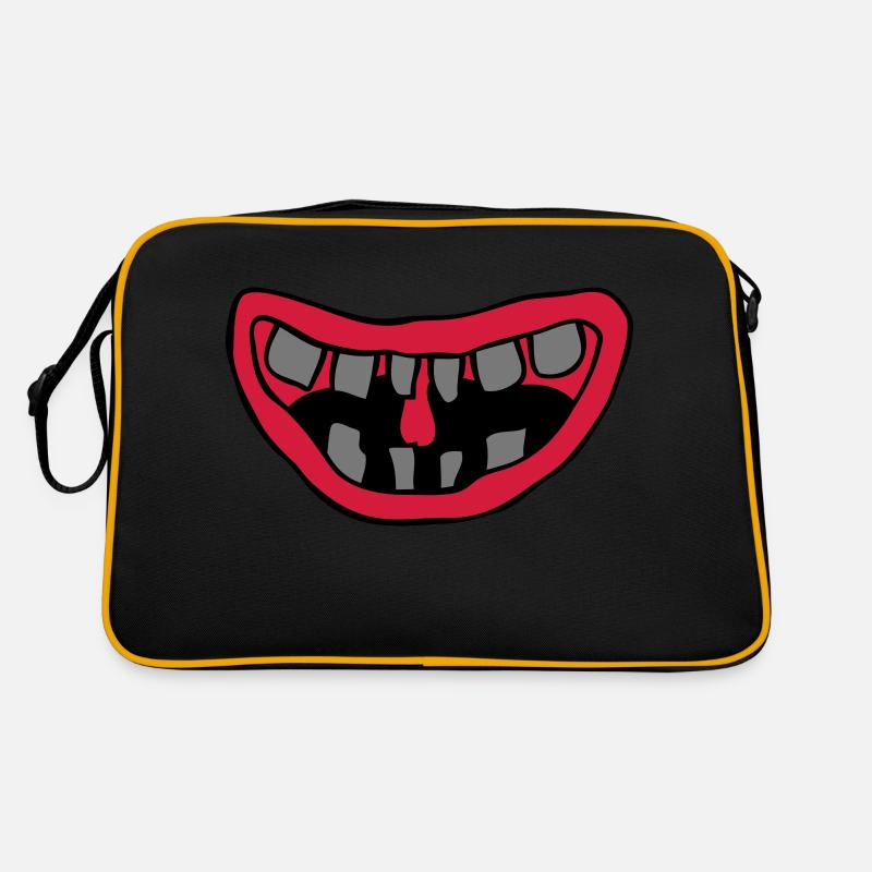 Lachendes Monster Mund Design - Retro Tasche - Schwarz/Gold