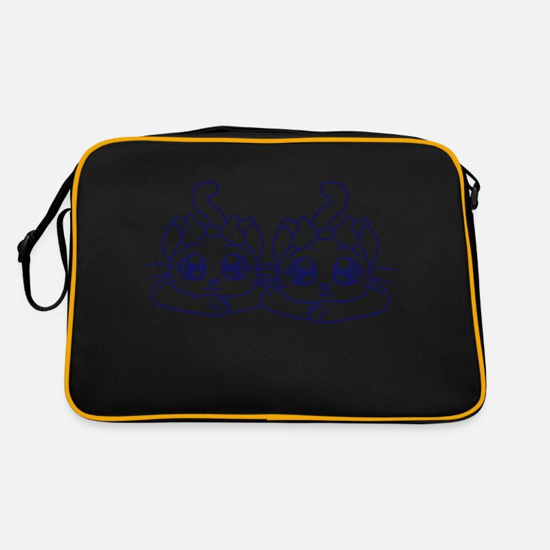 2 Süße Mädchen Katzen Hübsche Schleife Freundinnen Retro Tasche