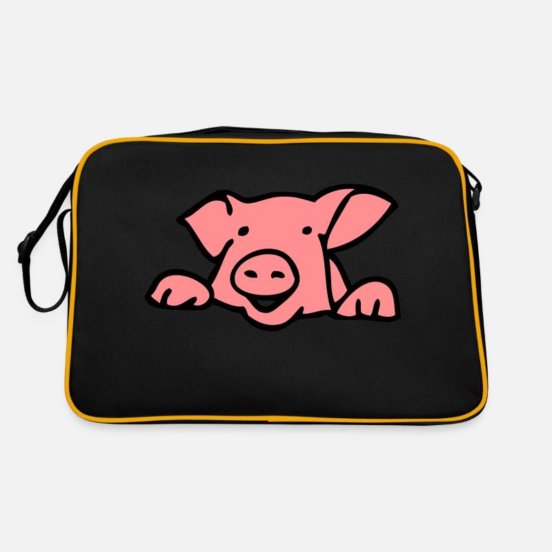 Schwein Schweinekopf 28053 - Retro Tasche - Schwarz/Gold