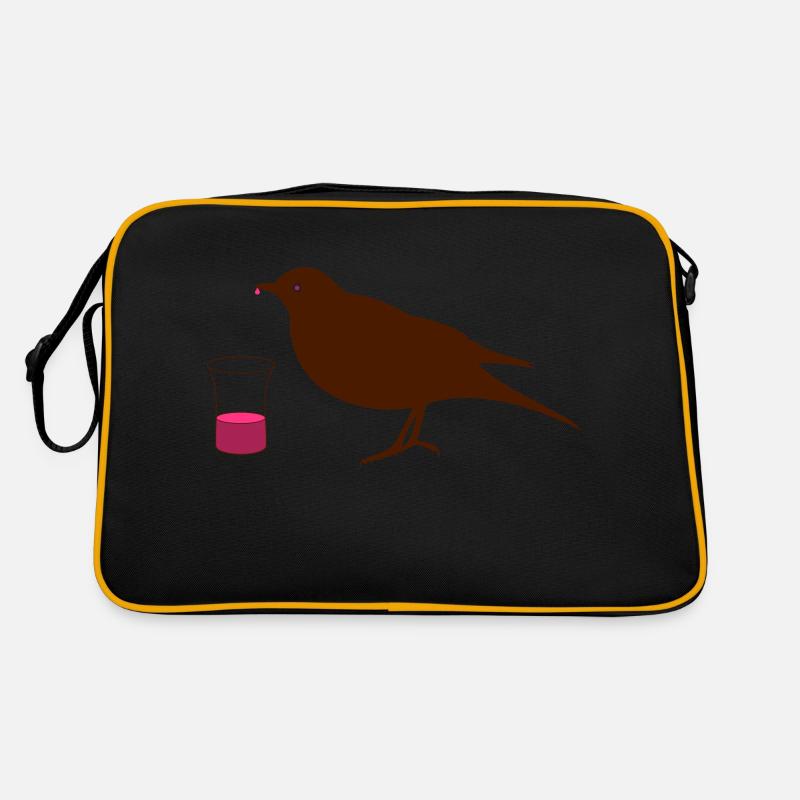 Amsel mit Tropfen am Schnabel Retro Tasche