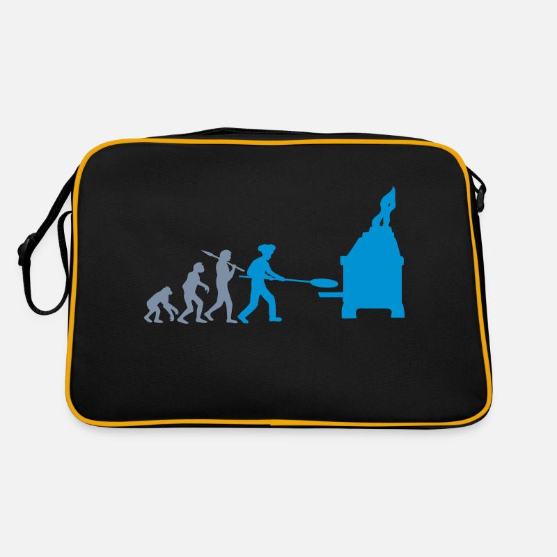Pizza Bäcker Evolution - Retro Tasche - Schwarz/Gold