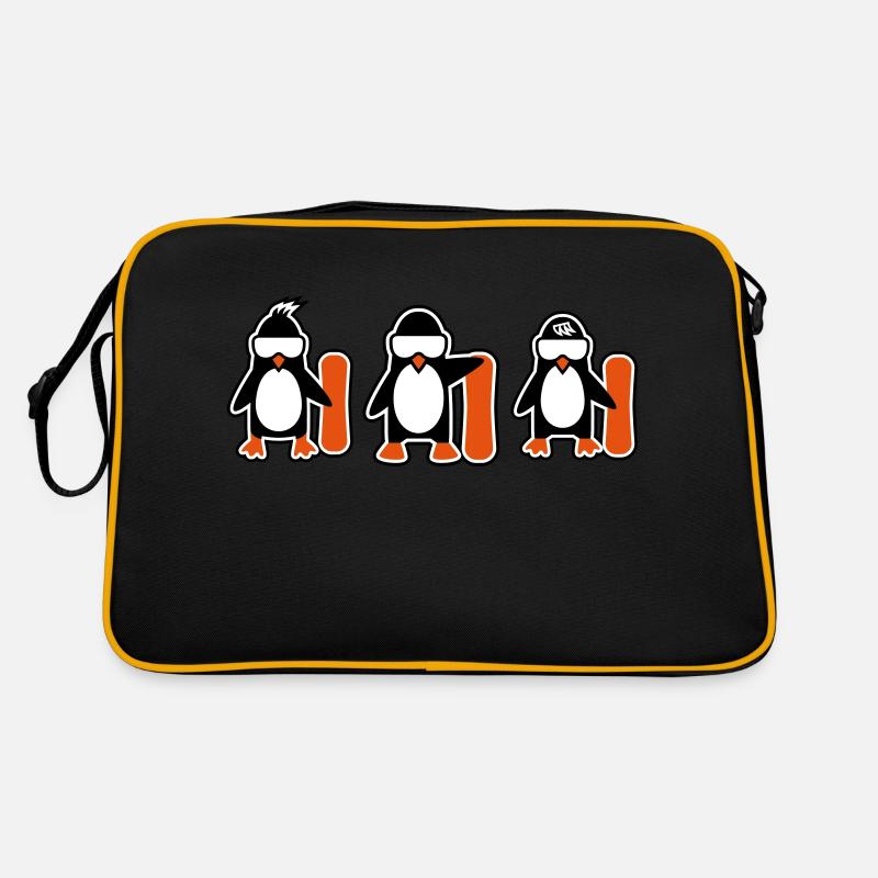 Pinguin mit Snowboard Retro Tasche