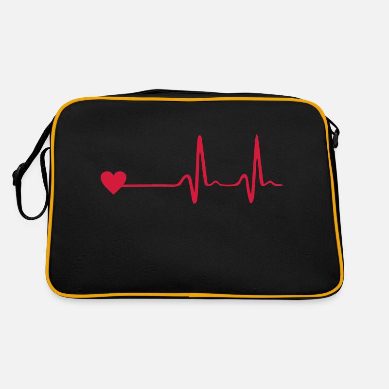 Herz und EKG, Herzschlag - Retro Tasche - Schwarz/Gold