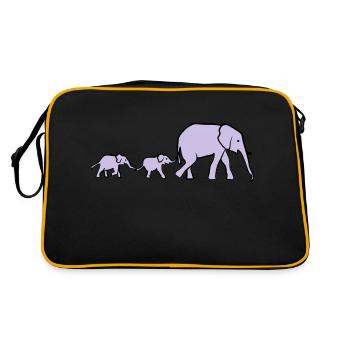 Elefanten Mutter und Junge, Elefantenfamilie - Retro Tasche - Schwarz/Gold - Hinten