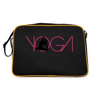 Text Logo Yoga Frau Übung - Retro Tasche - Schwarz/Gold - Hinten