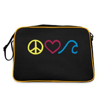 Peace • Love • Surf • Symbole horizontal - Retro Tasche - Schwarz/Gold - Hinten