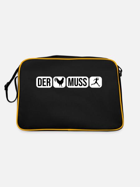 Der Hahn muss laufen - Retro Tasche - Schwarz/Gold - Hinten