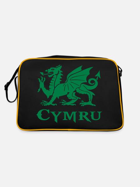 flag of Wales cymru red dragon Welsh Dragon - Retro Bag - black/gold - Back