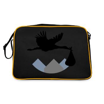 Stork & Baby (Vector) - Retro Tasche - Schwarz/Gold - Hinten