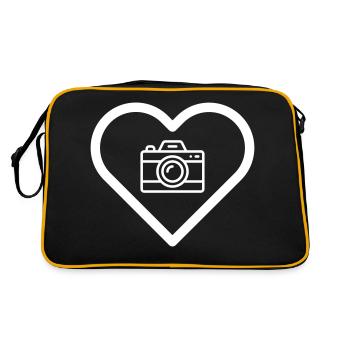 Herz Kamera Fotograf Fotografie Spiegelreflex Puls - Retro Tasche - Schwarz/Gold - Hinten