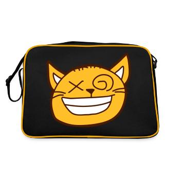 Insane Cat Squints Funny Crazy Grimace - Retro Bag - black/gold - Back