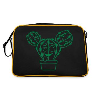 Kaktus Kakteen Gesicht Stachelig Lustig Grimasse - Retro Tasche - Schwarz/Gold - Hinten