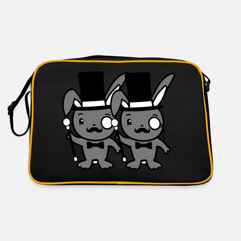 2 lapins Mr. Gentleman chapeau haut de forme Monocle Lunettes Sac Retro