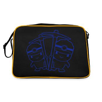 2 Enten Bergmann Spitzhacke Helm Lampe Freunde Süß - Retro Tasche - Schwarz/Gold - Hinten