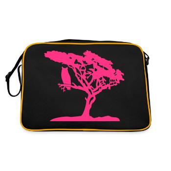 hibou aigle hibou branche arbre forêt nuit silhouette contour mignon - Sac Retro - noir/or - Dos