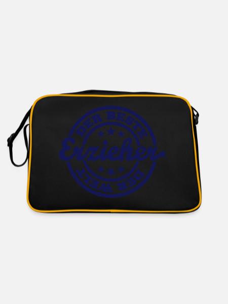 Bester Erzieher (Stempel) - Retro Tasche - Schwarz/Gold - Hinten