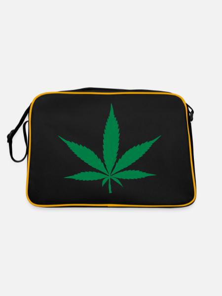 Hanfblatt Cannabis Symbol - Retro Tasche - Schwarz/Gold - Hinten