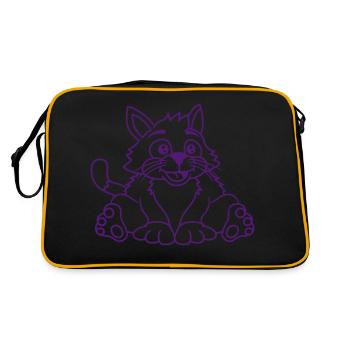Cute Sitting Cat Happy Fat Kitten - Retro Bag - black/gold - Back