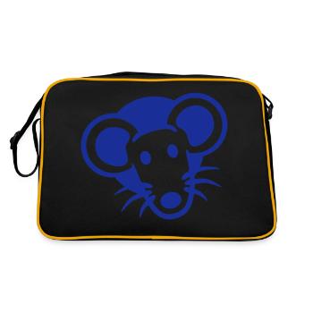 Maus Wand Loch Mauseloch Guckt Süß Lustig Comic - Retro Tasche - Schwarz/Gold - Hinten