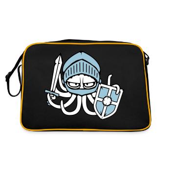 Oktopus Ritter Mittelalter Krieger Kämpfer Schwert - Retro Tasche - Schwarz/Gold - Hinten