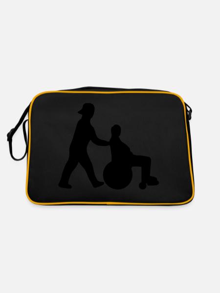 Altenpfleger schiebt Senior im Rollstuhl - Retro Tasche - Schwarz/Gold - Hinten