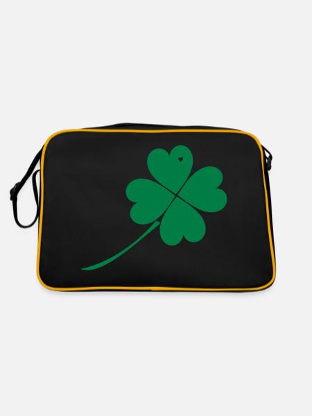 Herz-Kleeblatt - Retro Tasche - Schwarz/Gold - Hinten