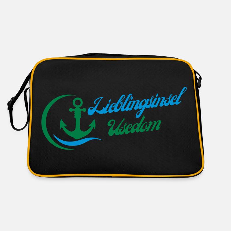 Lieblingsinsel Usedom mit Anker - Retro Tasche - Schwarz/Gold