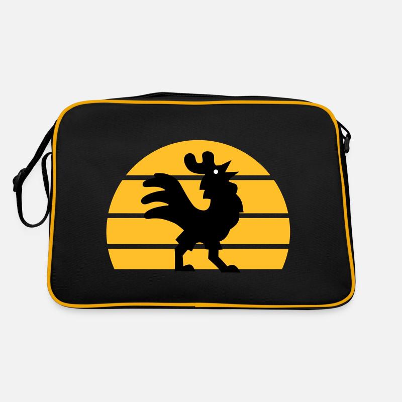 Coq chantant devant la moitié du soleil - Sac Retro - noir/or