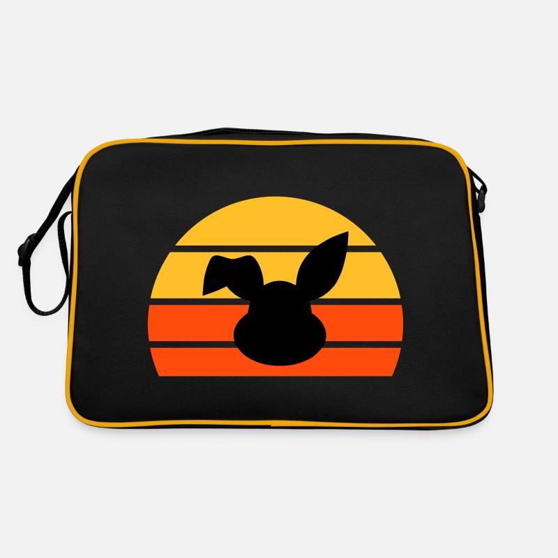 Hasenkopf mit abgeknicktem Ohr vor einer Halbsonne Retro Tasche