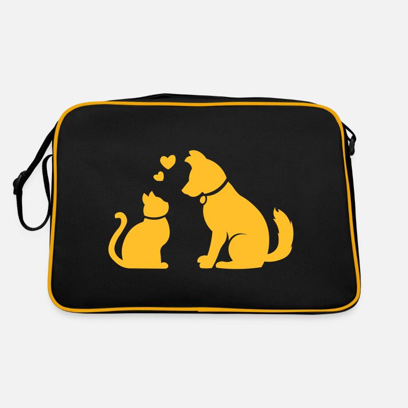 Chat mignon et chien / chat mignon et chien / cadeau - Sac Retro - noir/or
